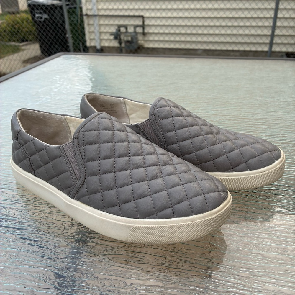 Sam Edelman Ezzie Grey Quilted Slip On Leather Sneakers